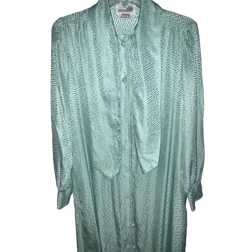 Vintage SILK Robe Bathrobe Mint Green Neck Tie Long Length Covered Buttons Sz M